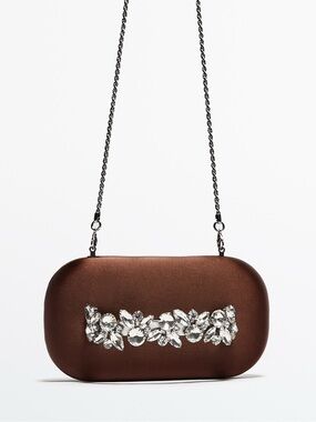 NWT MASSIMO DUTTI Studio Satin Clutch Bag With Decorative Handle Studio